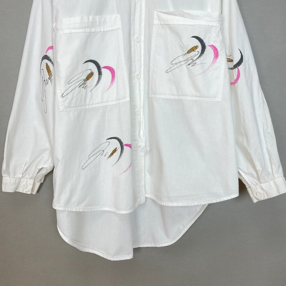 Vintage Artsy Shirt‎ Paint Splash Design Artist Bold Funky Women White Eclectic - Picture 4 of 16